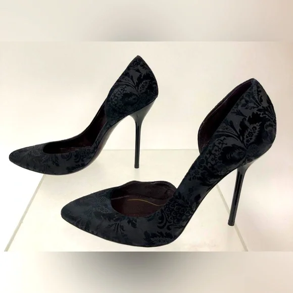 GUCCI Velvet Suede D'orsay Pointed Toe 3.5" Midi Pumps Heels Black Designer 38.5 - Picture 7 of 10